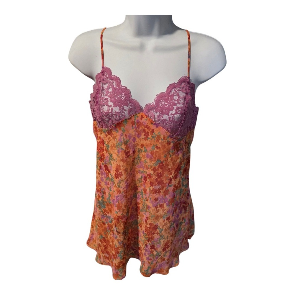 Victorias Secret Floral Lace Babydoll Chemise Nightgown Orange Pink Medium Y2K